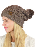C.C Women's Chenille Soft Stretchy Pom Cuffed Knit Beanie Cap Hat