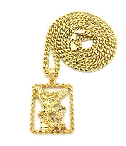 St. Michael the Archangel Pendant 24" Cuban Chain Necklace - Gold-Tone MMP63GCC