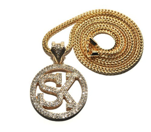 Iced Out Street King SK Rapper Pendant 4mm 36" Franco Chain Necklace in Gold-Tone