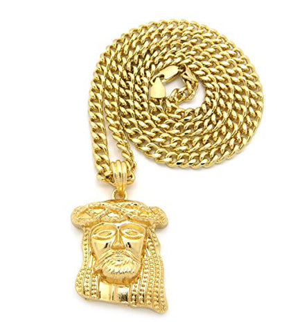 Polished Plain Crown of Thorns Jesus Pendant 24" Cuban Chain Necklace - Gold-Tone MMP60GCC