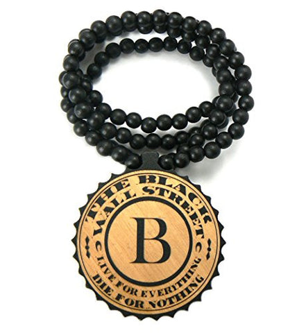 The Black Wall Street Two-Tone Hip Hop Wood Pendant 36" Wooden Bead Chain Necklace WX36