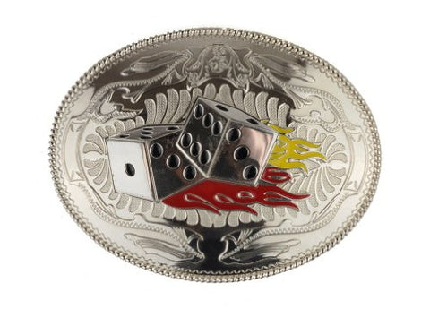 NYfashion101 (TM) Unisex Silver Tone Dice on Fire Belt Buckle ZH53