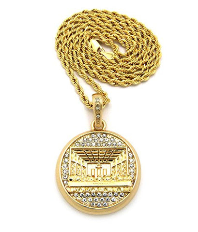 Pave Last Supper Medal Pendant 3mm 30" Rope Chain Necklace in Gold-Tone