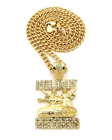 Iced Out No Limit Records Tank Pendant 5mm 24" Cuban Chain Necklace in Gold-Tone