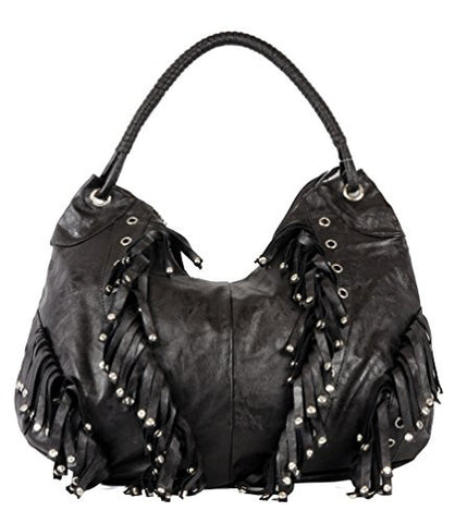 NYfashion101 Classy Metal Stud Lace Faux Leather Shoulder/Hand Bag FBG1618BR