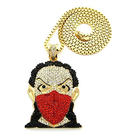 Iced Out Ninja Goon Mask Man Pendant w/ 36" Box Chain - Gold Tone XP472GBX