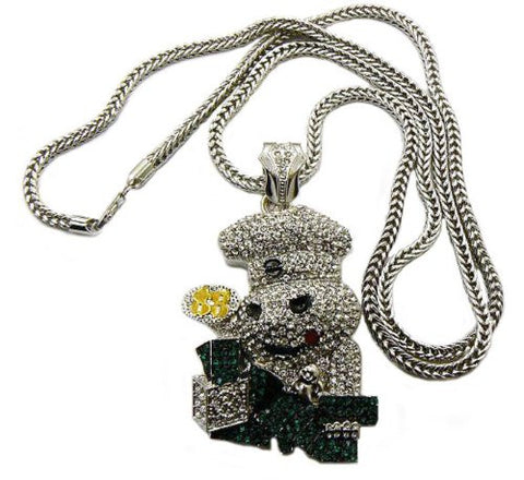 Silver Tone Iced Out Dough Boy w/ Money Pendant w/ 36" Franco Chain MP496R