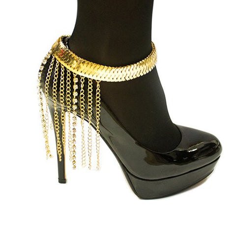 Gold Color Multi Link Drop Heel Chain Fashion Anklet DB1021GDCLR
