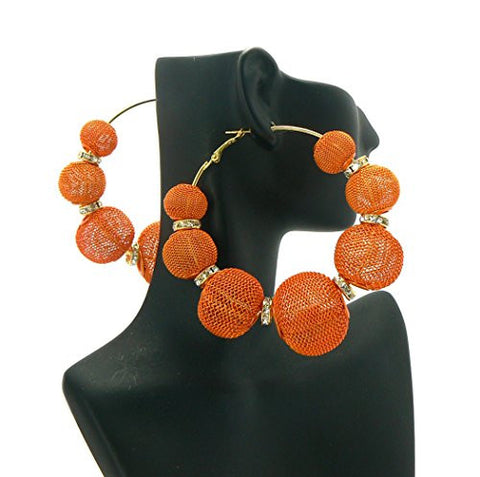 Rhinestone Ring Accent Mesh Ball Hoop Earrings
