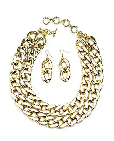 Double Chain Strand Toggle Necklace with Earrings