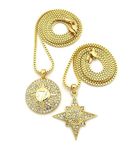 Iced Out 5 Percenters Pendant Necklace Set with Multi-Length Box Chains - Gold-Tone RC432G