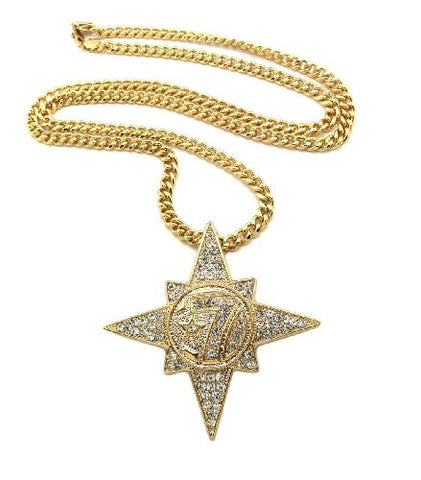Iced Out 5 Percenter Pendant with 36" Miami Cuban Chain Necklace in Gold-Tone CP118G