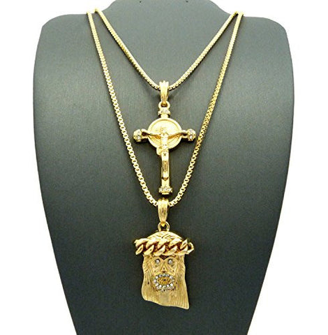 Celtic Cross with Thick Crown Jesus Pendant Box Chain Necklace