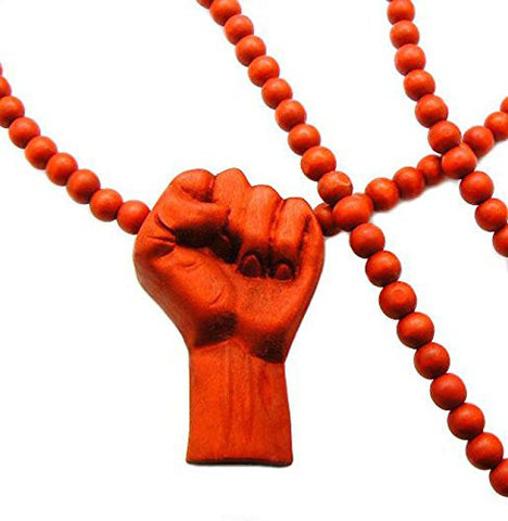 3D Raised Fist Wood Pendant Necklace