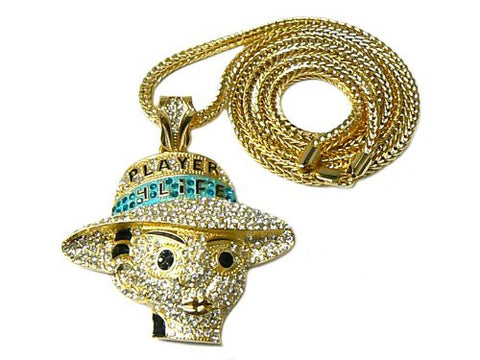 Player 4 Life Gold Tone Pendant w/ 4mm 36" Franco Chain MP674G