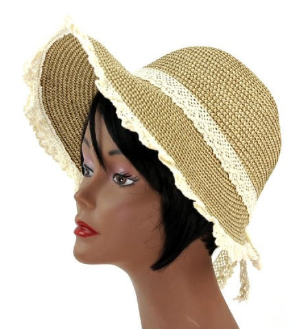 Women's Stylish UPF 50+ Woven Sun Hat w/ Lace Ribbon by D&Y ABU7436