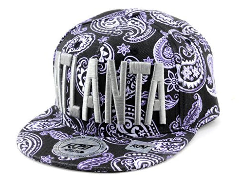 Atlanta Embroidered Paisley Printed Snapback Flat Bill Cap