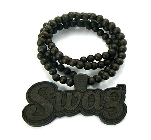 SWAG Wood Pendant 8mm 36" Wooden Bead Chain Necklace in Brown