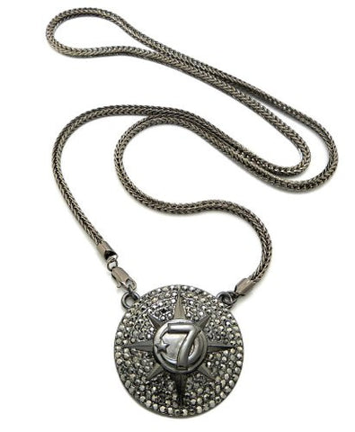 Five Percenters Iced Out Rapper Pendant with 36" Franco Chain Necklace - Hematite-Tone XC929HE