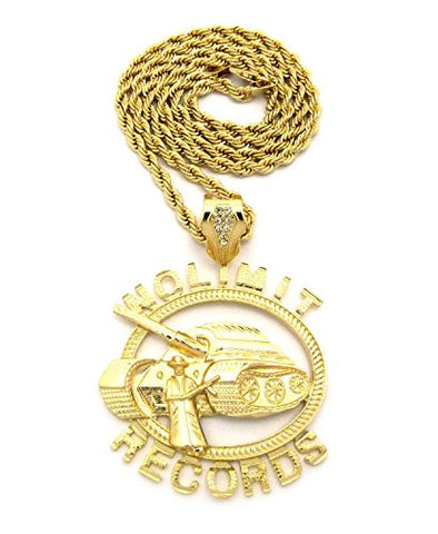 Polished No Limit Records Tank with Soldier Pendant 5mm 30" Rope Chain Necklace in Gold-Tone