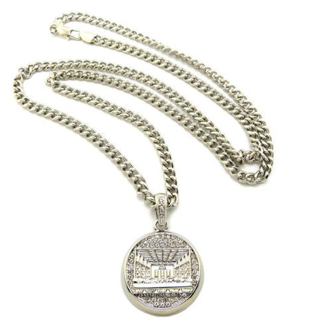 Paved Round Last Supper Pendant in Silver Tone w/ 36" Cuban Chain CP117R