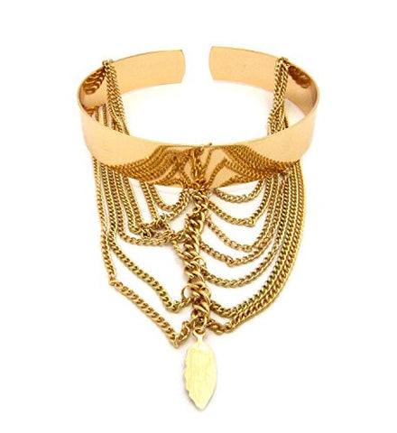 Dangling Leaf Pendant Arm Chain Cuff Bracelet in Gold-Tone