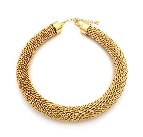 Very Unique Overlap Fancy Chain Necklace with Extension in Gold-Tone N1295GD