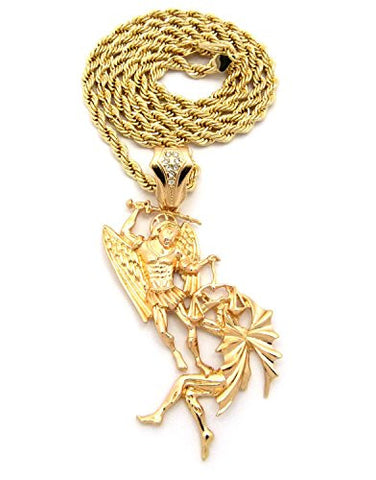 Battle of the Angels St. Michael the Archangel Pendant 5mm 30" Rope Chain Necklace