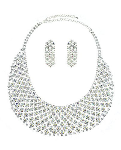 Aurora Borealis Stone Stud Net Style Necklace and Earrings Set