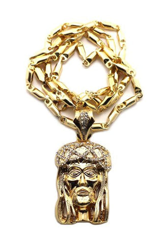 Small Crown of Thorns Jesus Pave Pendant with 24" Bullet Chain Necklace - Gold-Tone MZ2G