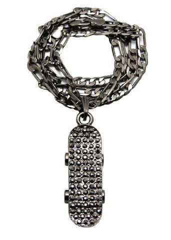 Iced Out Skateboard Hematite Pendant W/5mm 24" Figaro Chain MSP185HE