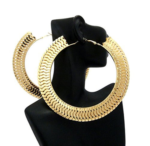 Wide Slim Chain Look 4.50" Hoop Earrings in Gold-Tone