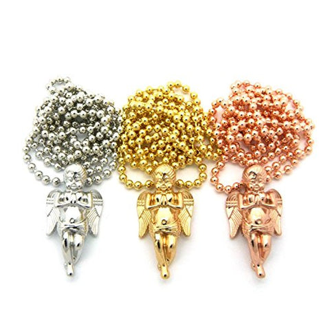 3 Solid Praying Angel Micro Pendant Necklace Set