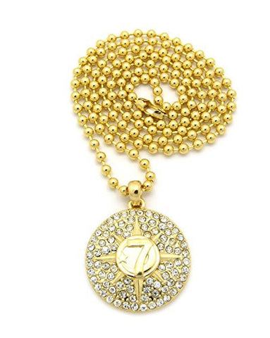 Iced Out 5 Percenters Medallion Pendant 27" Ball Chain Necklace in Gold-Tone XMP33G