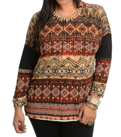 NYfashion101 Women's Tribal Top Long Sleeve Shirt Plus Size CN145892
