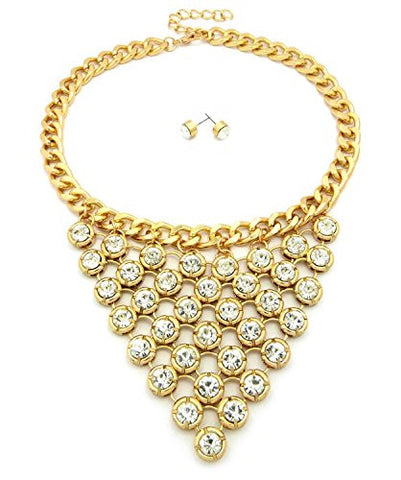 Women's Glamorous V Shaped Necklace and Stud Earring Set in Gold-Tone
