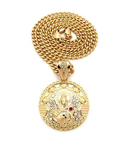 Jesus Engraved Medal Pendant 5mm 24" Cuban Link Chain Necklace in Gold-Tone