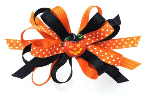 Halloween Style Dotted Ribbon Pumpkin Handmade Hair Clip MADE IN USA BC3034-2