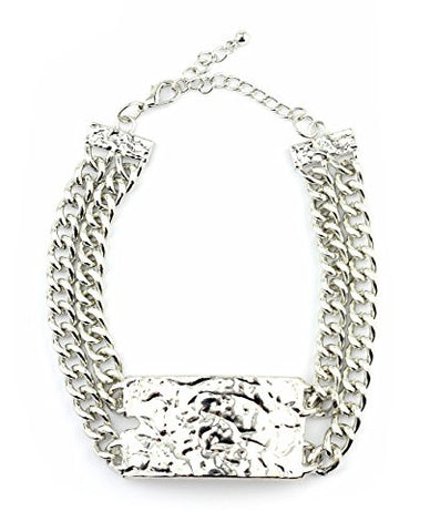 Hammered Plaque Double Chain Choker Necklace in Silver-Tone INC3014R