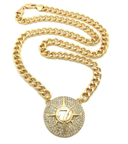 Iced Out 5 Percenter Medal 10mm 30" Link Chain Necklace in Gold-Tone