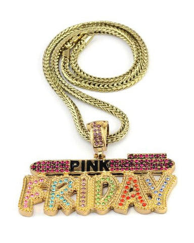 Pink Friday Celebrity Pendant 4mm 19" Franco Chain Necklace in Multi/Gold-Tone