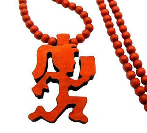 Wooden Hatchetgirl Pendant with 6mm 36" Wood Bead Necklace in Red-Tone WJ10RD