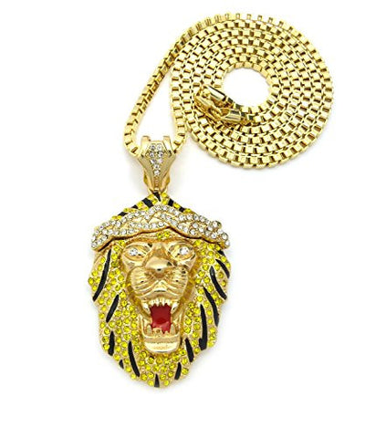 Roaring Lion Iced Out Hip Hop Pendant w/ 36" Box Chain - Gold Tone XP800GBX