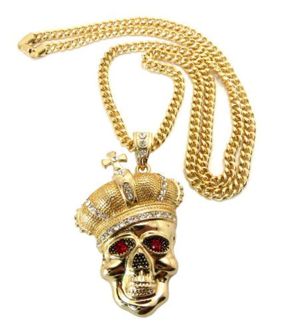 Crown Skull King Pendant in Gold Tone w/ 36" Miami Cuban Chain CP69G
