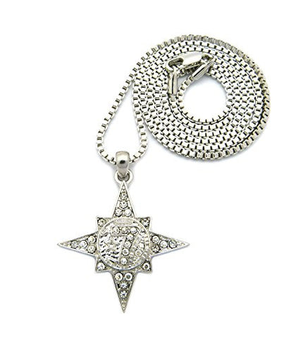 Iced Out Five Percent Nation Micro Pendant 24" Box Chain Necklace in Silver-Tone XMP31RBX