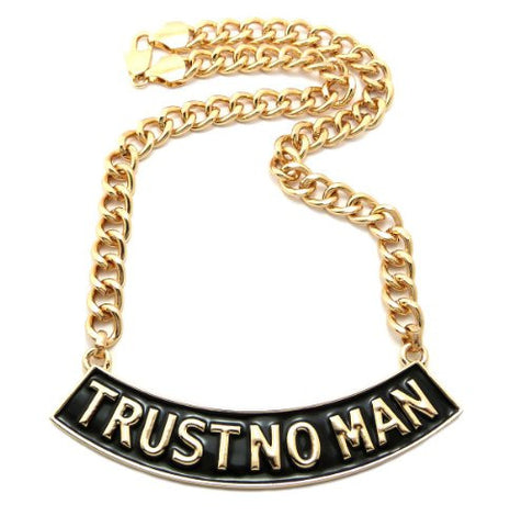 TRUST NO MAN Pendant 10mm 18" Link Chain Necklace in Black/Gold-Tone