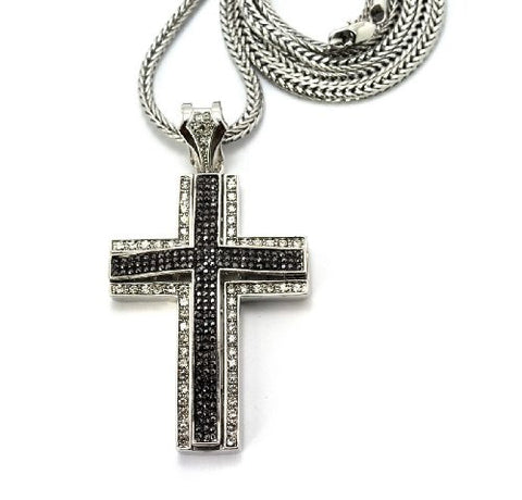 Iced Out Pave Silver/Hematite Cross Pendant w/ 4mm 36" Franco Chain Silver MP801RHE