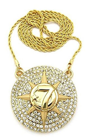 Iced Out Hip Hop 5 Percenters Medal 2.5mm 30" Rope Chain Necklace in Gold-Tone