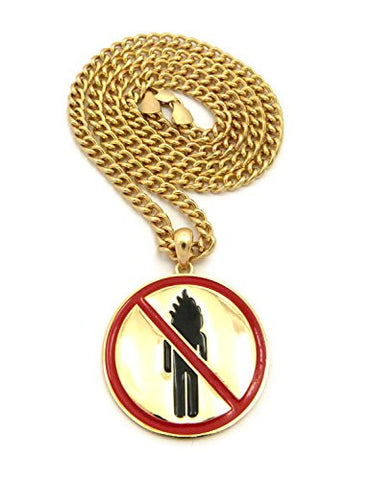 Rapper Music Video Monster Logo Pendant w/ 5mm 24" Cuban Chain Necklace in Gold-Tone
