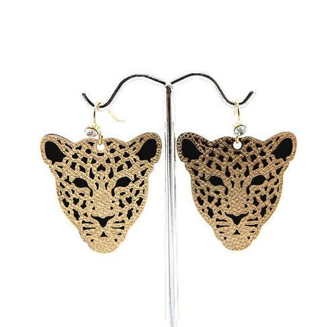 Leopard Face Drop Earrings in Gold-Tone